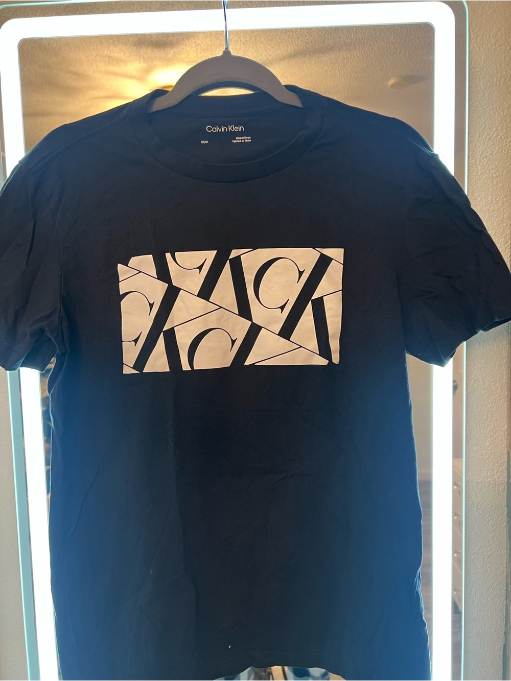 Calvin Klein Black Short-Sleeve Tee with White Geometric Logo